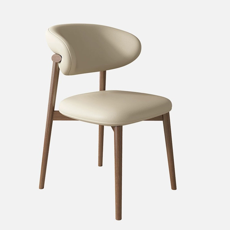 Contemporary Scandinavian Leather Solid Wood Curved Horn Rounded Square Dining Chair With Ergonomic Back For Living Room & Dining Room