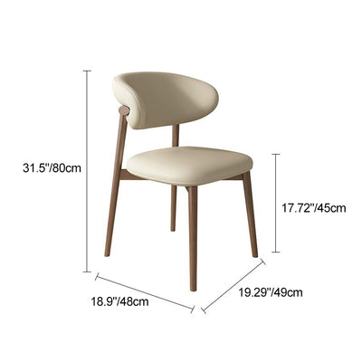 Contemporary Scandinavian Leather Solid Wood Curved Horn Rounded Square Dining Chair With Ergonomic Back For Living Room & Dining Room