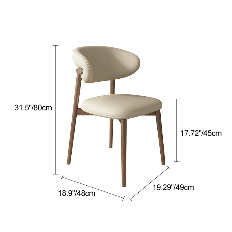 Contemporary Scandinavian Leather Solid Wood Curved Horn Rounded Square Dining Chair With Ergonomic Back For Living Room & Dining Room