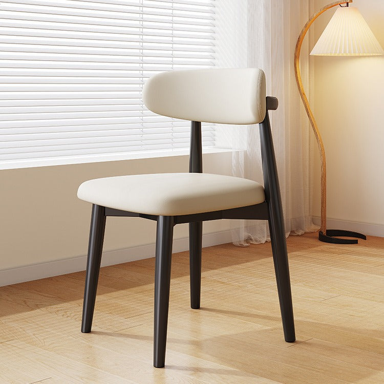 Contemporary Scandinavian Leather Solid Wood Curved Horn Rounded Square Dining Chair With Ergonomic Back For Living Room & Dining Room