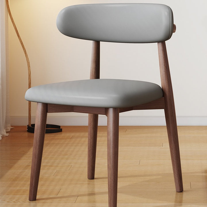 Contemporary Scandinavian Faux Leather Rubberwood Curved Horn Rounded Square Dining Chair With Ergonomic Back For Living Room &amp; Dining Room