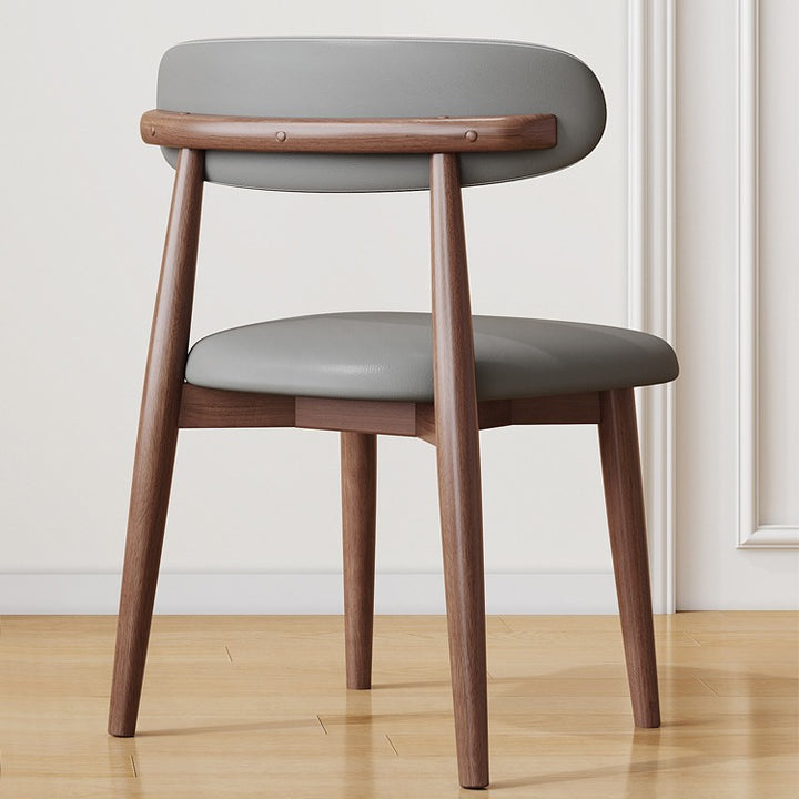 Contemporary Scandinavian Faux Leather Rubberwood Curved Horn Rounded Square Dining Chair With Ergonomic Back For Living Room &amp; Dining Room