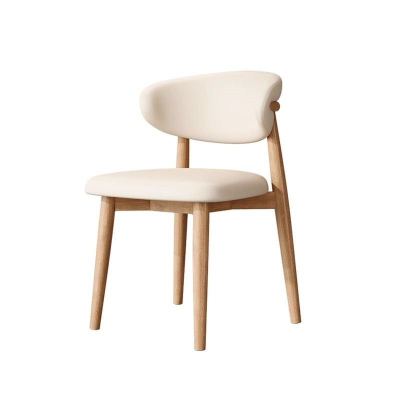 Contemporary Scandinavian Leather Solid Wood Curved Horn Rounded Square Dining Chair With Ergonomic Back For Living Room & Dining Room