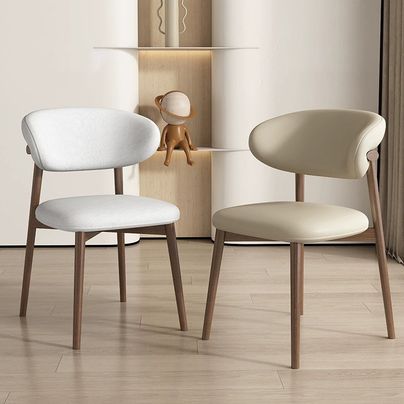 Contemporary Scandinavian Leather Solid Wood Curved Horn Rounded Square Dining Chair With Ergonomic Back For Living Room & Dining Room