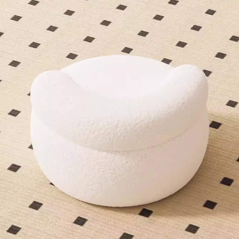 Modern Minimalist Plush Fleece Solid Wood Round Shoe Bench Low Backrest For Living Room