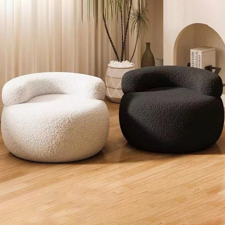 Modern Minimalist Plush Fleece Solid Wood Round Shoe Bench Low Backrest For Living Room