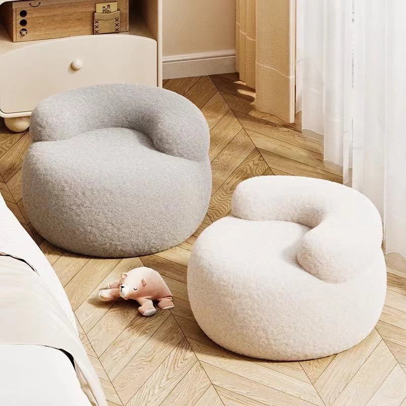 Modern Minimalist Plush Fleece Solid Wood Round Shoe Bench Low Backrest For Living Room