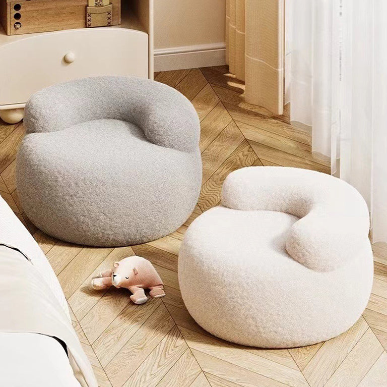 Modern Minimalist Plush Fleece Solid Wood Round Shoe Bench Low Backrest For Living Room