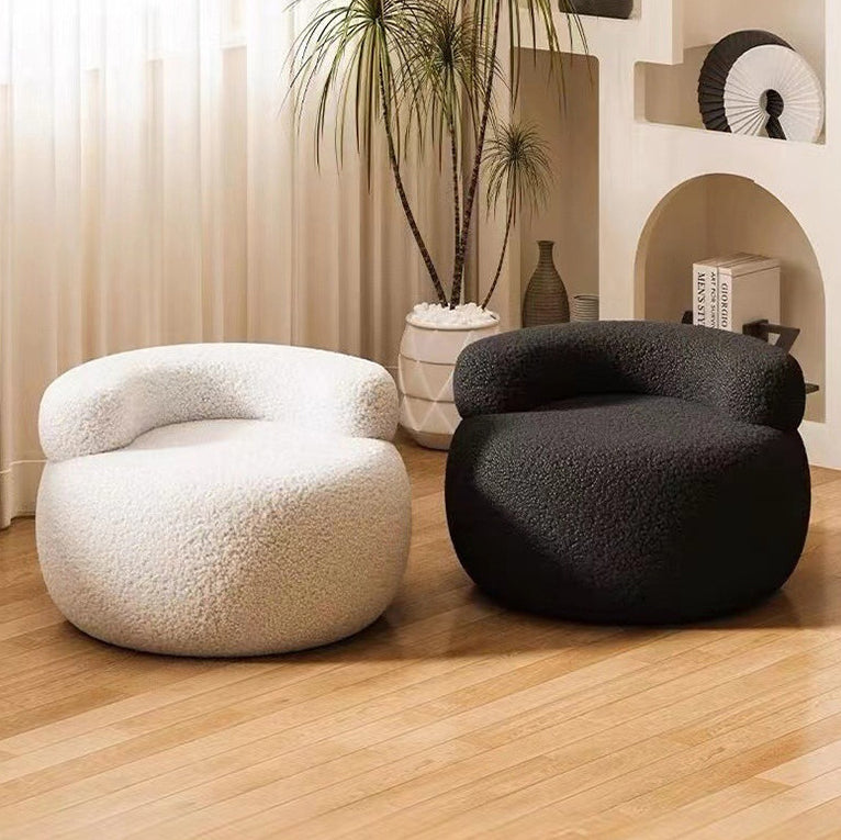 Modern Minimalist Plush Fleece Solid Wood Round Shoe Bench Low Backrest For Living Room