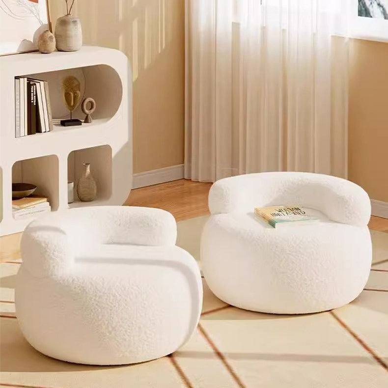 Modern Minimalist Plush Fleece Solid Wood Round Shoe Bench Low Backrest For Living Room