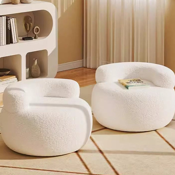 Modern Minimalist Plush Fleece Solid Wood Round Shoe Bench Low Backrest For Living Room