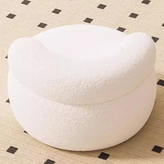 Modern Minimalist Plush Fleece Solid Wood Round Shoe Bench Low Backrest For Living Room
