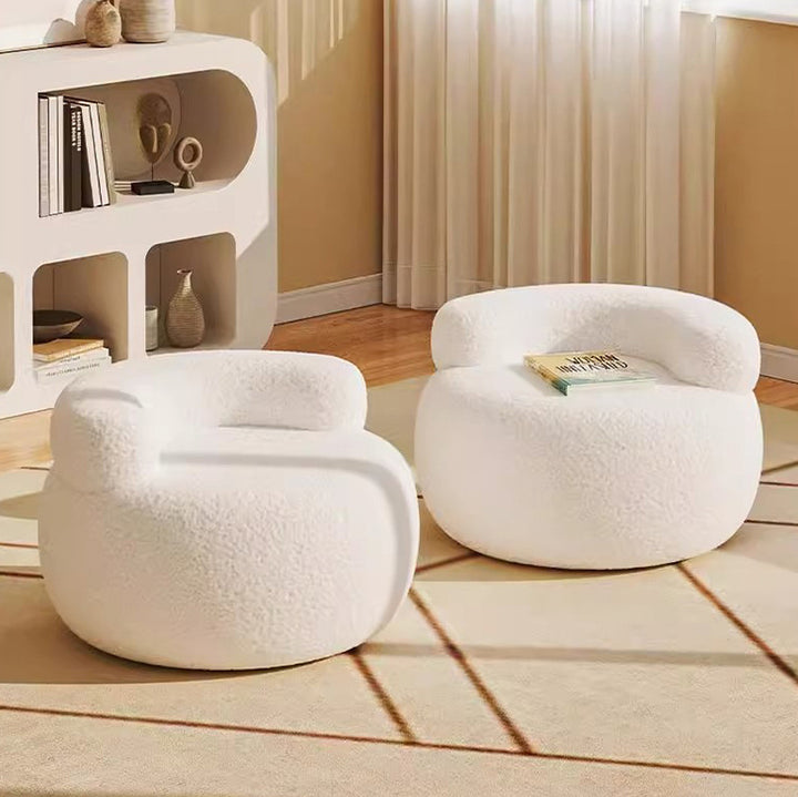 Modern Minimalist Plush Fleece Solid Wood Round Shoe Bench Low Backrest For Living Room