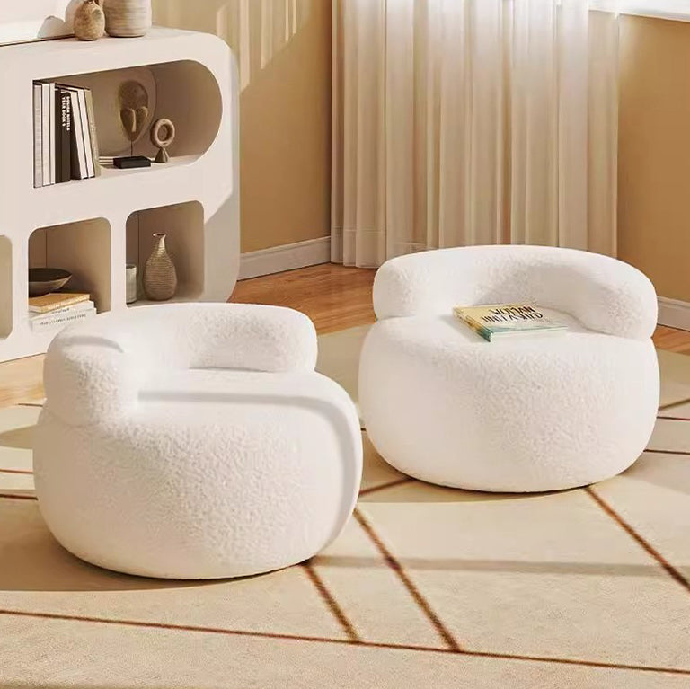 Modern Minimalist Plush Fleece Solid Wood Round Shoe Bench Low Backrest For Living Room