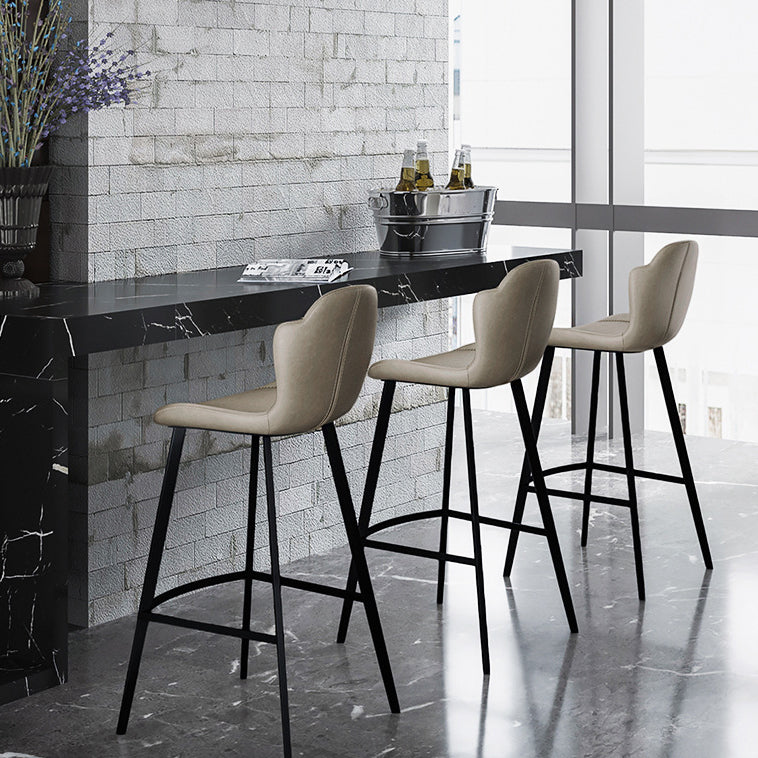 Contemporary Scandinavian Faux Leather Carbon Steel Arched Bar Stool With Backrest For Dining Room &amp; Living Room