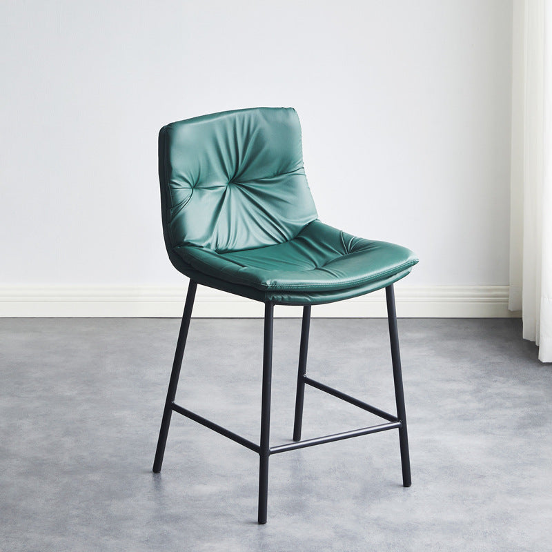 Contemporary Scandinavian Leather Carbon Steel Arched Bar Stool With Backrest For Dining Room & Living Room