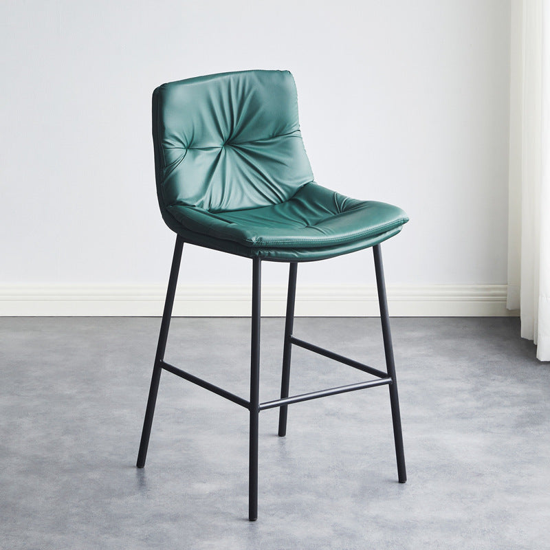 Contemporary Scandinavian Leather Carbon Steel Arched Bar Stool With Backrest For Dining Room & Living Room