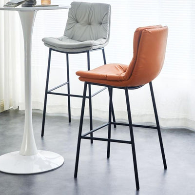 Contemporary Scandinavian Leather Carbon Steel Arched Bar Stool With Backrest For Dining Room & Living Room