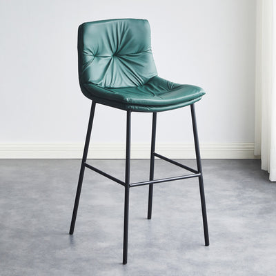 Contemporary Scandinavian Leather Carbon Steel Arched Bar Stool With Backrest For Dining Room & Living Room