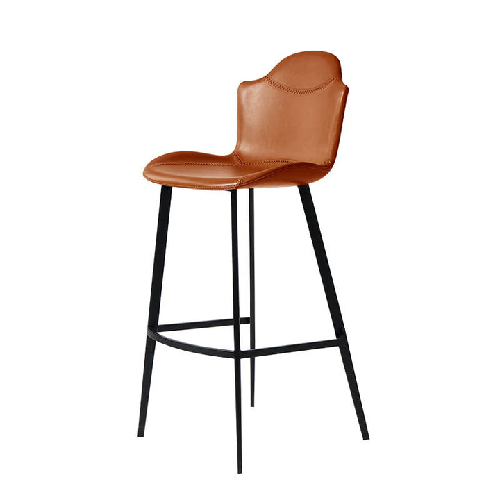 Contemporary Scandinavian Faux Leather Carbon Steel Arched Bar Stool With Backrest For Dining Room &amp; Living Room