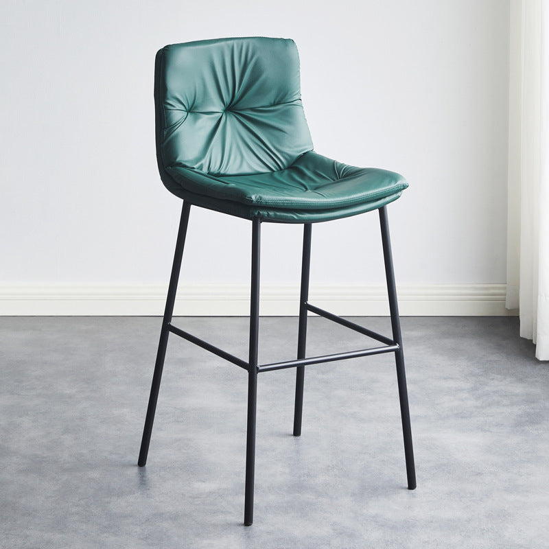 Contemporary Scandinavian Leather Carbon Steel Arched Bar Stool With Backrest For Dining Room & Living Room