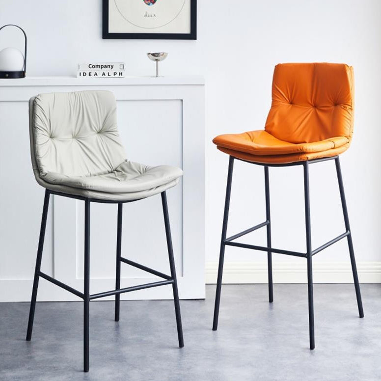 Contemporary Scandinavian Leather Carbon Steel Arched Bar Stool With Backrest For Dining Room & Living Room