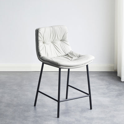 Contemporary Scandinavian Leather Carbon Steel Arched Bar Stool With Backrest For Dining Room & Living Room