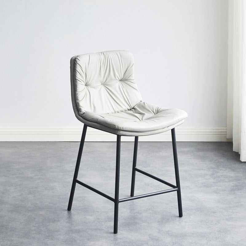 Contemporary Scandinavian Leather Carbon Steel Arched Bar Stool With Backrest For Dining Room & Living Room