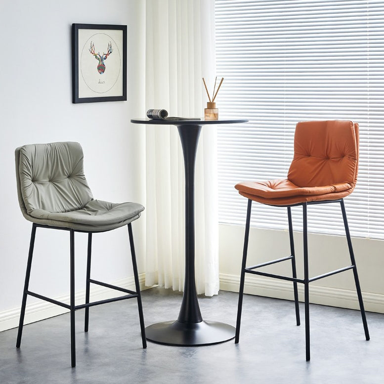 Contemporary Scandinavian Leather Carbon Steel Arched Bar Stool With Backrest For Dining Room & Living Room