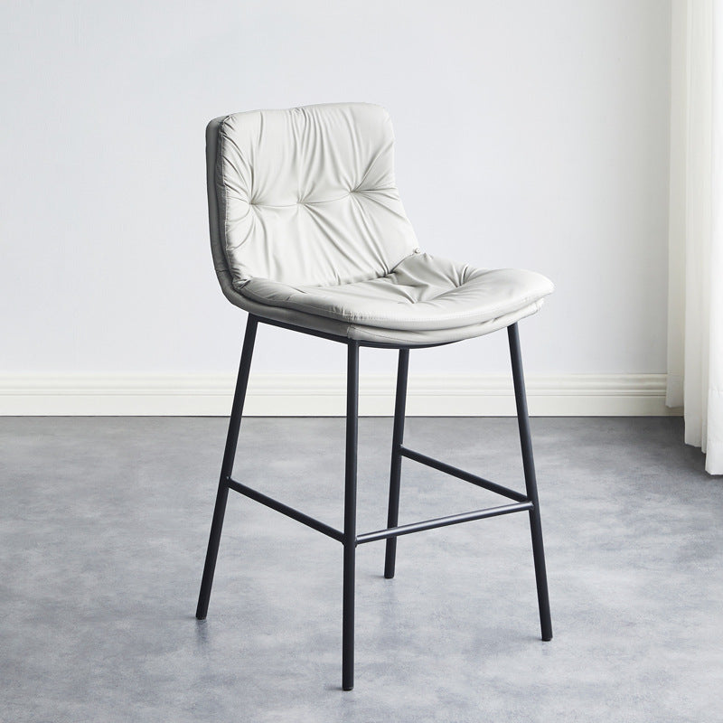 Contemporary Scandinavian Leather Carbon Steel Arched Bar Stool With Backrest For Dining Room & Living Room