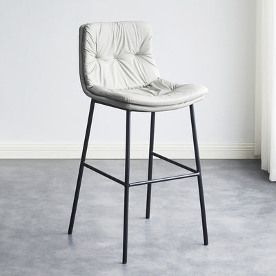 Contemporary Scandinavian Leather Carbon Steel Arched Bar Stool With Backrest For Dining Room & Living Room