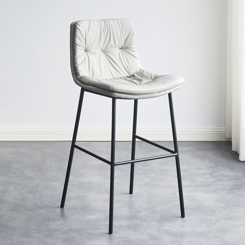 Contemporary Scandinavian Leather Carbon Steel Arched Bar Stool With Backrest For Dining Room & Living Room