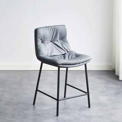 Contemporary Scandinavian Leather Carbon Steel Arched Bar Stool With Backrest For Dining Room & Living Room