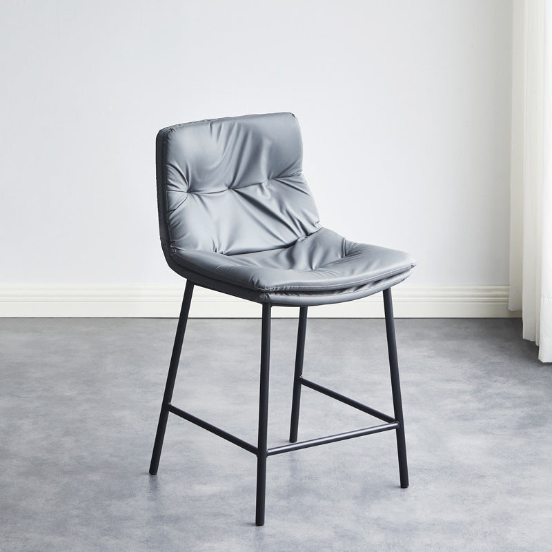 Contemporary Scandinavian Leather Carbon Steel Arched Bar Stool With Backrest For Dining Room & Living Room