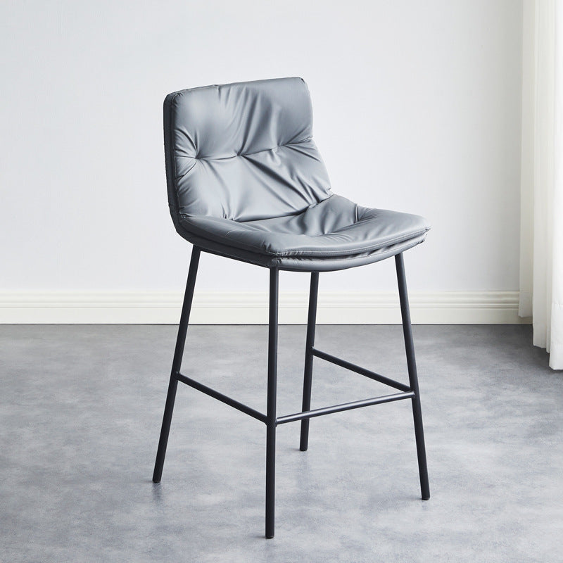 Contemporary Scandinavian Leather Carbon Steel Arched Bar Stool With Backrest For Dining Room & Living Room
