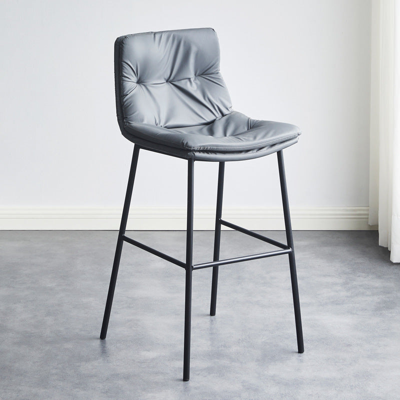 Contemporary Scandinavian Leather Carbon Steel Arched Bar Stool With Backrest For Dining Room & Living Room