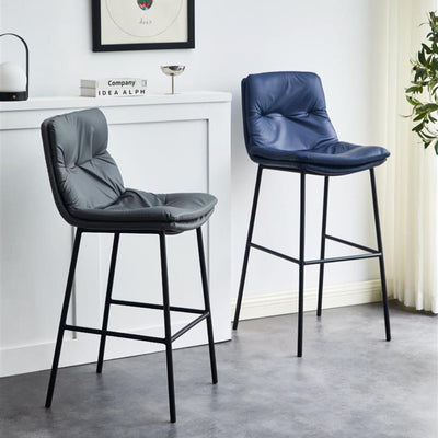 Contemporary Scandinavian Leather Carbon Steel Arched Bar Stool With Backrest For Dining Room & Living Room