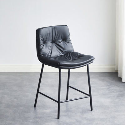 Contemporary Scandinavian Leather Carbon Steel Arched Bar Stool With Backrest For Dining Room & Living Room