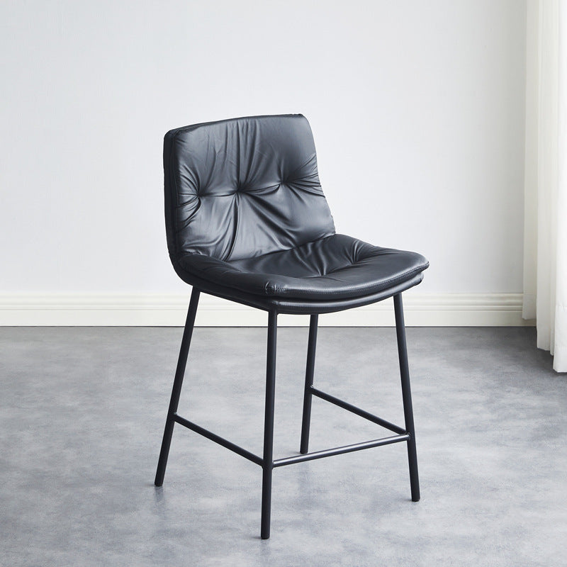 Contemporary Scandinavian Leather Carbon Steel Arched Bar Stool With Backrest For Dining Room & Living Room