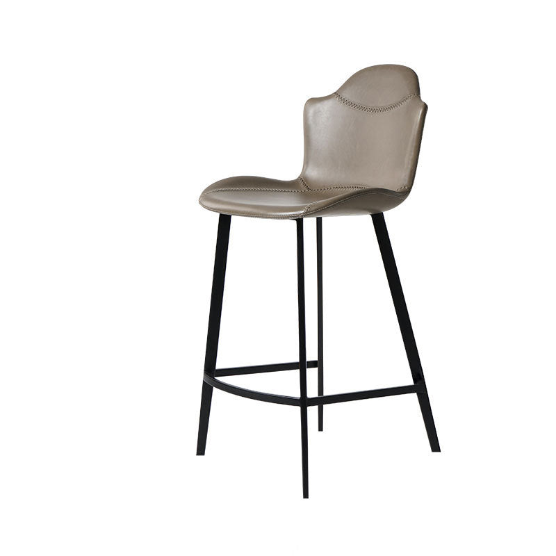 Contemporary Scandinavian Faux Leather Carbon Steel Arched Bar Stool With Backrest For Dining Room &amp; Living Room