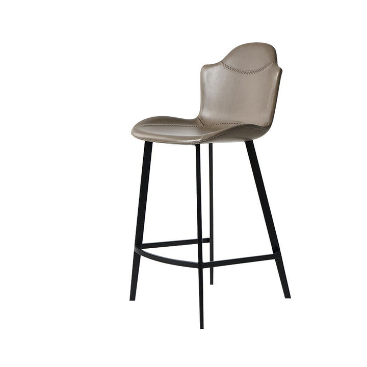 Contemporary Scandinavian Faux Leather Carbon Steel Arched Bar Stool With Backrest For Dining Room &amp; Living Room