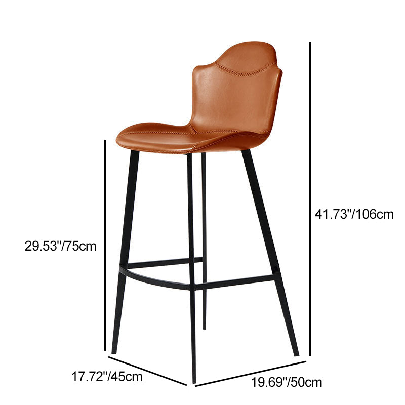 Contemporary Scandinavian Leather Carbon Steel Arched Bar Stool With Backrest For Dining Room & Living Room