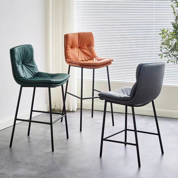 Contemporary Scandinavian Leather Carbon Steel Arched Bar Stool With Backrest For Dining Room & Living Room