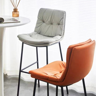 Contemporary Scandinavian Leather Carbon Steel Arched Bar Stool With Backrest For Dining Room & Living Room