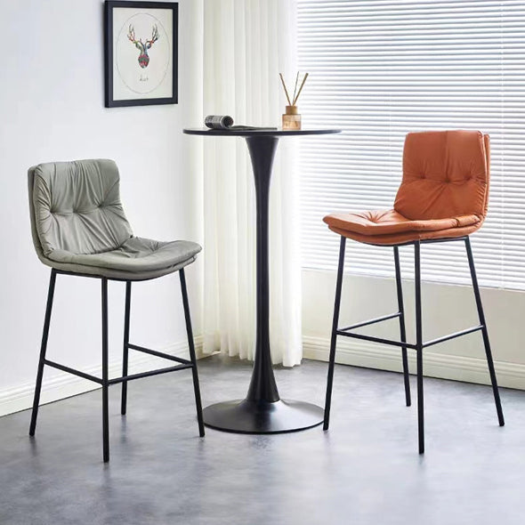 Contemporary Scandinavian Leather Carbon Steel Arched Bar Stool With Backrest For Dining Room & Living Room