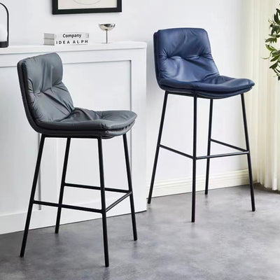 Contemporary Scandinavian Leather Carbon Steel Arched Bar Stool With Backrest For Dining Room & Living Room