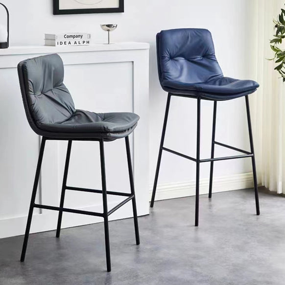 Contemporary Scandinavian Leather Carbon Steel Arched Bar Stool With Backrest For Dining Room & Living Room