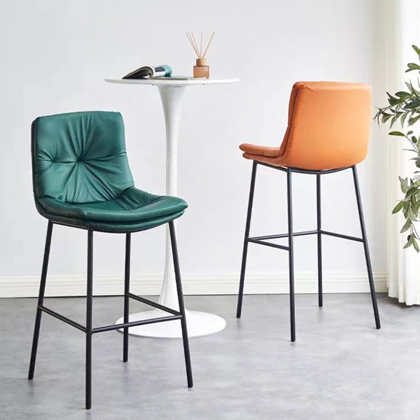 Contemporary Scandinavian Leather Carbon Steel Arched Bar Stool With Backrest For Dining Room & Living Room