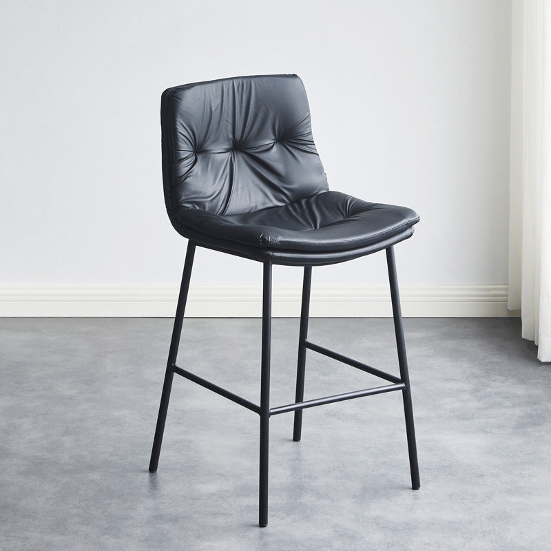 Contemporary Scandinavian Leather Carbon Steel Arched Bar Stool With Backrest For Dining Room & Living Room