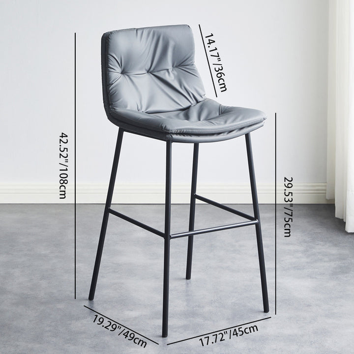 Tabouret de bar contemporain en cuir artificiel scandinave en acier au carbone avec dossier pour salle à manger et salon 
